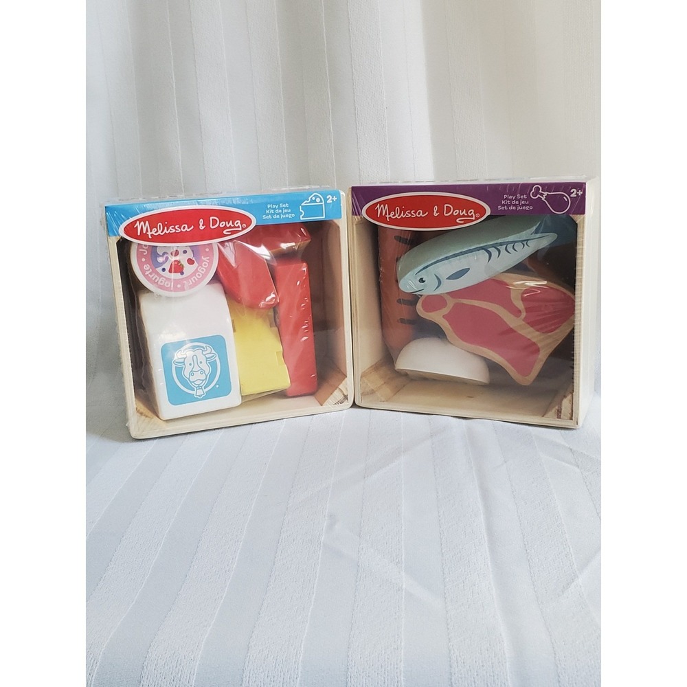 Melissa & Doug Wooden Food Groups Play Food Set Protein and Dairy 2 Pack‎ New